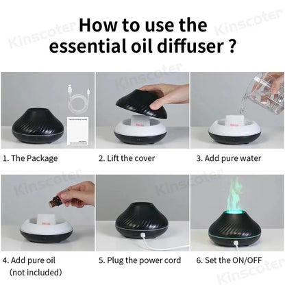 130ml USB Portable Air Humidifier with Color Flame Night Light