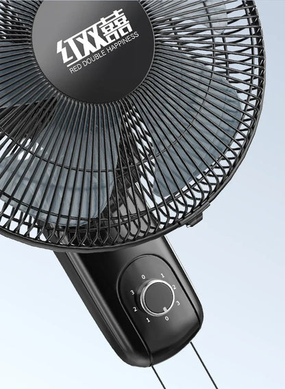 220V Wall-mounted Industrial Fan with Red Double Happiness Wall Fan